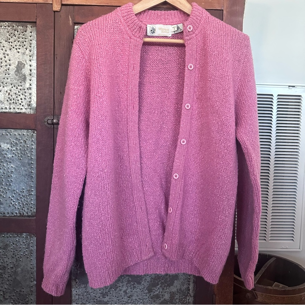 Vintage Winona Knits 100% Wool Cardigan Light Purple/Pink Large